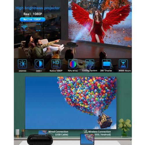 T7 1920x1080P 200 ANSI Portable Home Theater LED HD Digital Projector, Basic Version, EU PlugBlack