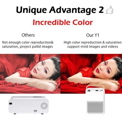 Y1 1920x1080P 100 ANSI Lumens Portable Home Theater LED HD Digital Projector With Battery, Android 6.0, 1G16G, EU Plug White