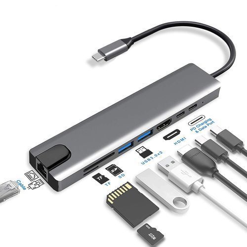 Jbq 8 In1 USB-C Hub - High Definition Multimedia Interface silver-grey