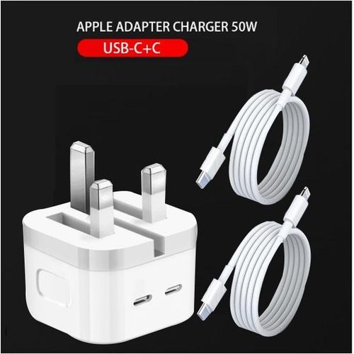 Apple  USB-C 50W Fast Power Adapter With 2 PD Iphone Cables,  - White,