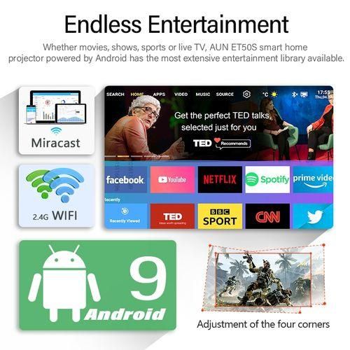 ET50 4 Inch 180 Lumens 1920x1080P Smart LED Mini Projector, Plug Type:UK PlugWhite