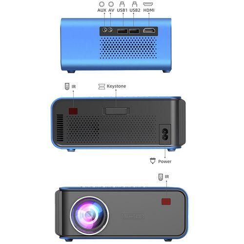 T4 Same Screen Version 1024x600 1200 Lumens Portable Home Theater LCD Projector, Plug Type:US PlugBlue