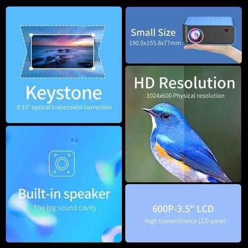 T4 Same Screen Version 1024x600 1200 Lumens Portable Home Theater LCD Projector, Plug Type:US PlugBlue