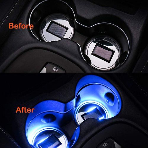 Solar Powered Led Car Cup Holder Mat Pad Drink Bottle Coaster With Built-In Light And Sensor Car Interior Decoration Blue
