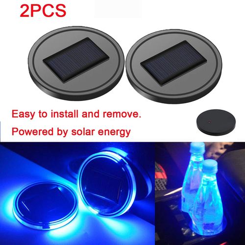 Solar Powered Led Car Cup Holder Mat Pad Drink Bottle Coaster With Built-In Light And Sensor Car Interior Decoration Blue