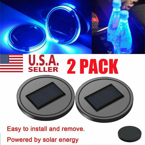 Solar Powered Led Car Cup Holder Mat Pad Drink Bottle Coaster With Built-In Light And Sensor Car Interior Decoration Blue