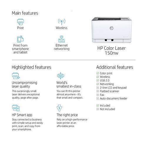 Hp Genuine Laser 150nw Printer, Print Only, Wifi + Free Paper Rim