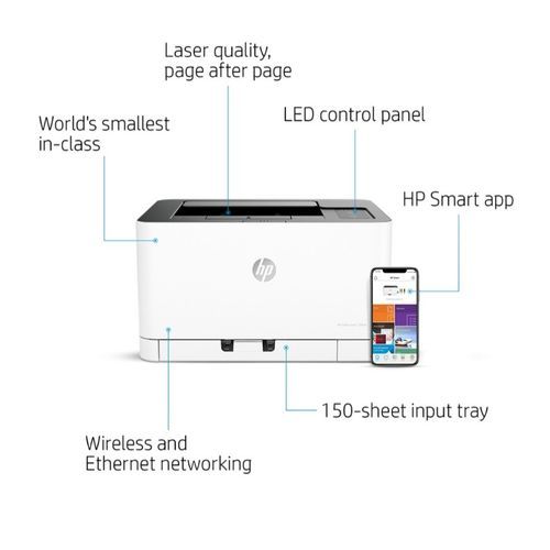 Hp Genuine Laser 150nw Printer, Print Only, Wifi + Free Paper Rim