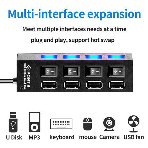 4 in 1 USB Hub with Switch 2.0-Black