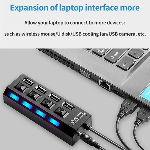 4 in 1 USB Hub with Switch 2.0-Black