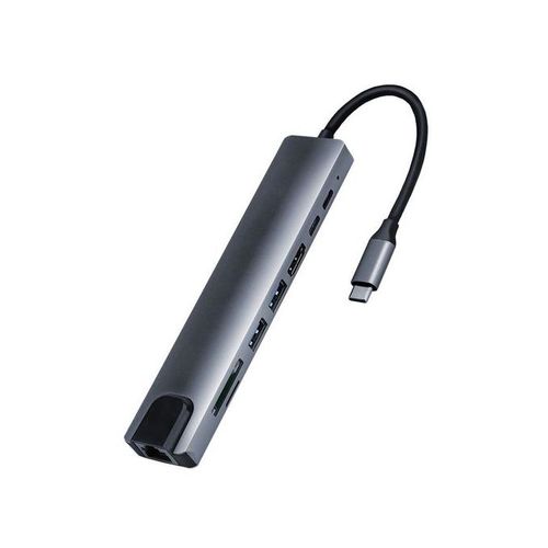 Hub 8 In 1 Type-C HUB 4K HDMI- 2 USB3.0 USB C PD SD/TF RJ45 Docking Station - Black
