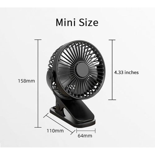 Mini Clip on Fan Battery Operated, 2500mAh 4 Inches Portable Personal Fan for Outdoors-Black