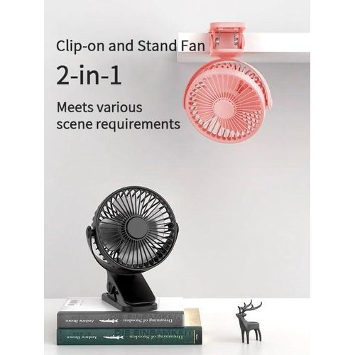 Mini Clip on Fan Battery Operated, 2500mAh 4 Inches Portable Personal Fan for Outdoors-Black