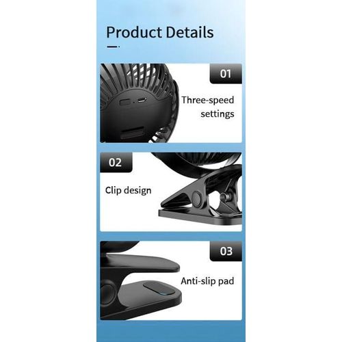 Mini Clip on Fan Battery Operated, 2500mAh 4 Inches Portable Personal Fan for Outdoors-Black