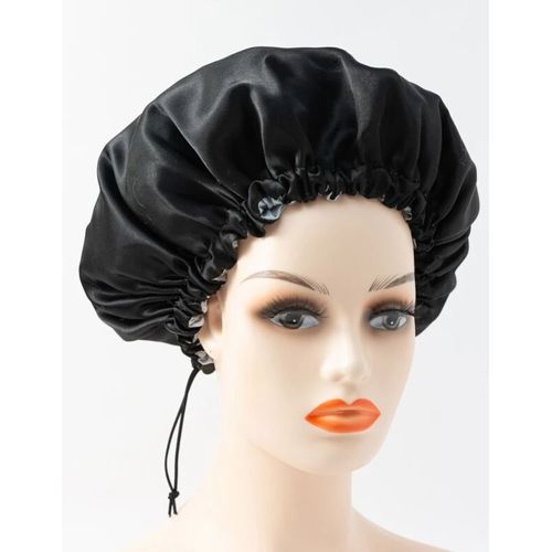 Silk Elastic Hair Bonnet For Ladies - Black