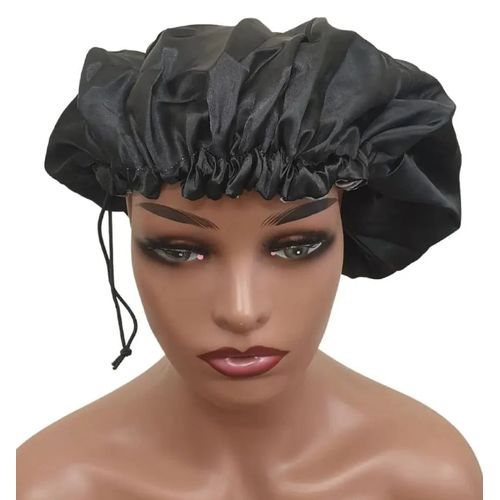 Silk Elastic Hair Bonnet For Ladies - Black