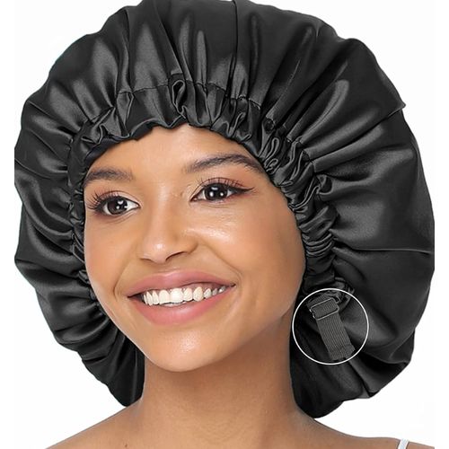 Silk Elastic Hair Bonnet For Ladies - Black