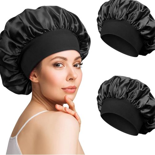 Silk Elastic Hair Bonnet For Ladies - Black