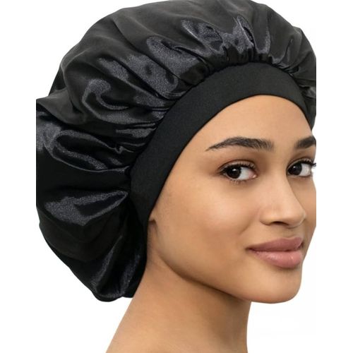 Silk Elastic Hair Bonnet For Ladies - Black