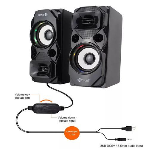 Bass Speakers USB Powered With Volume Knob, Black