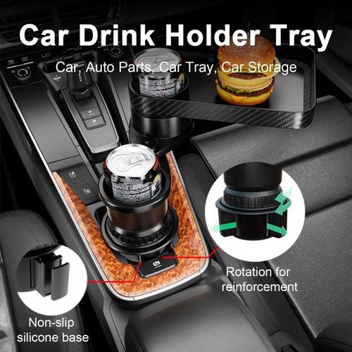 Car Cup Holder Tray Expander 3 In 1 Detachable Food Table Tray With Solid Base 360 Degree Rotate Anti-Slip Auto Drink Holder