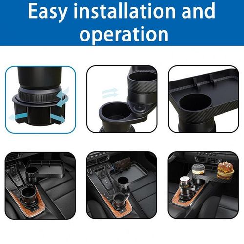 Car Cup Holder Tray Expander 3 In 1 Detachable Food Table Tray With Solid Base 360 Degree Rotate Anti-Slip Auto Drink Holder