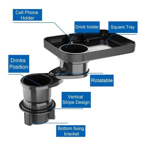 Car Cup Holder Tray Expander 3 In 1 Detachable Food Table Tray With Solid Base 360 Degree Rotate Anti-Slip Auto Drink Holder