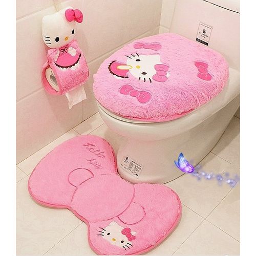 Cartoon Toilet Four-piece Cushion Cover, Plush Toilet Seat