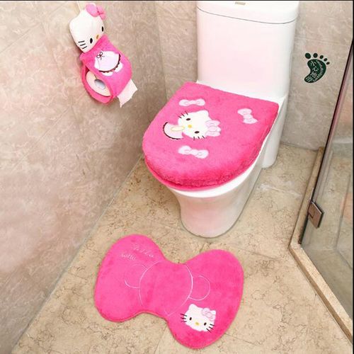 Cartoon Toilet Four-piece Cushion Cover, Plush Toilet Seat