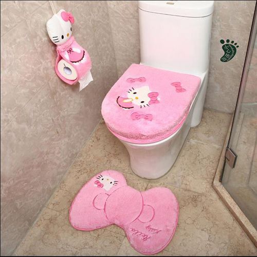 Cartoon Toilet Four-piece Cushion Cover, Plush Toilet Seat