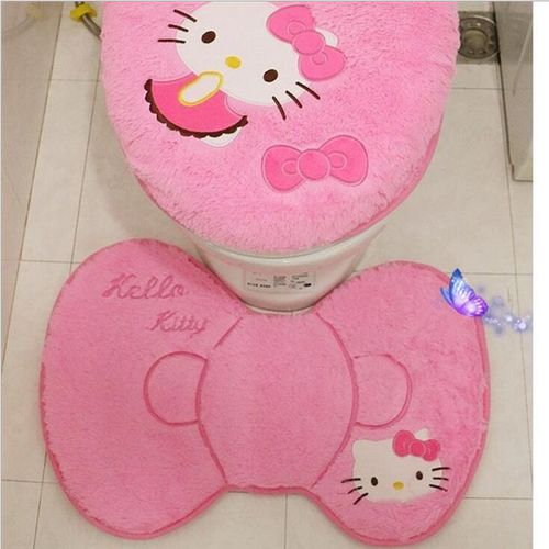 Cartoon Toilet Four-piece Cushion Cover, Plush Toilet Seat