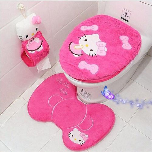 Cartoon Toilet Four-piece Cushion Cover, Plush Toilet Seat
