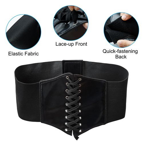 Sexy Women Corset Belt PU Leather Splice Lace-Up Elastic Cincher Wide Waistband Waist Strap NO5124
