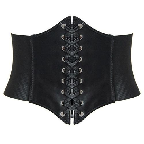 Sexy Women Corset Belt PU Leather Splice Lace-Up Elastic Cincher Wide Waistband Waist Strap NO5124