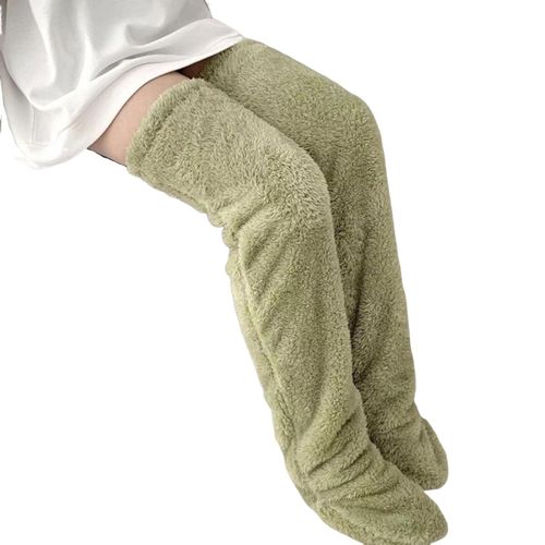 Winter Fluffy Sock Slippers Comfortable Knee Protection Stockings Suitable for Friends Family,Green NO5148
