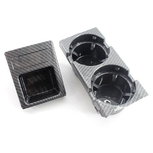 Car Front Center Console Drink Cup Holder + Coin Holder Tray Carbon Fiber Replacement for BMW 3Series E46 1999-2005 NO5137