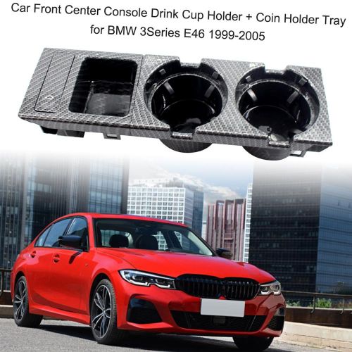 Car Front Center Console Drink Cup Holder + Coin Holder Tray Carbon Fiber Replacement for BMW 3Series E46 1999-2005 NO5137