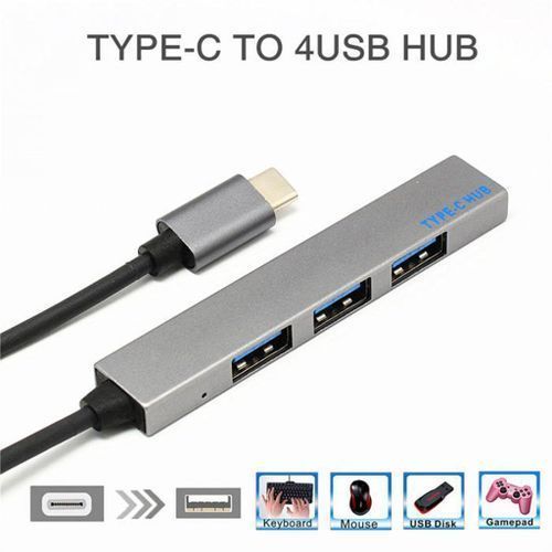 Premium Aluminum 4 Port to USB 3.0 Type C Hub for iMac MacBook Pro - Gray