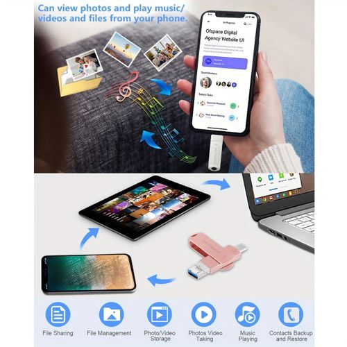 New Upgrade 3-in-1,1TB Large Capacity Three-Interface U Disk, 1TB Large Capacity, USB 3.0 High-Speed Transmission of Photos, Music, Videos and Files. Suitable for iPhone and Computer, Simple Style, Compact and Portable, Durable Metal Case