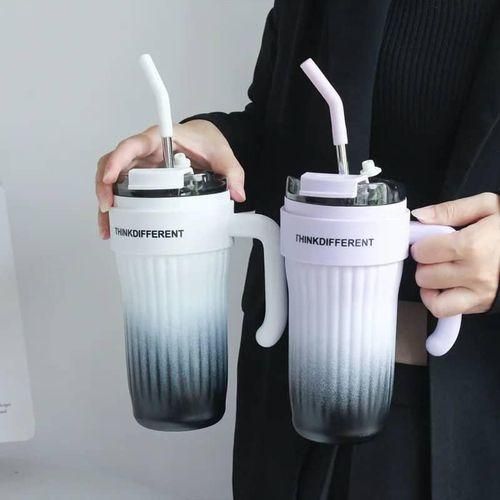 Genetic 860ml Car Cup 304 Layer Stainless Steel Handle Straw Insulation Cup Student Cute Casual Portable Water Bottle Coffee Mug