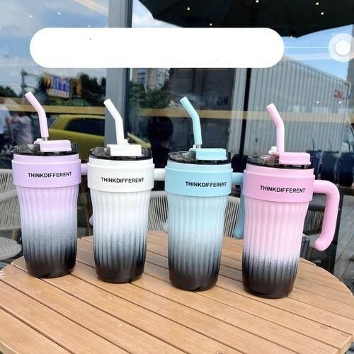 Genetic 860ml Car Cup 304 Layer Stainless Steel Handle Straw Insulation Cup Student Cute Casual Portable Water Bottle Coffee Mug