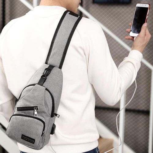 Mens Sling Chest Bag Chest Bag With USB Charging Port Outdoors Gray