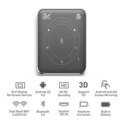 P11 854x480 DLP mini smart projector with infrared remote control, Android 9.0, 2GB 16GB (silver gray)