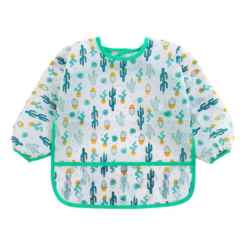 Kids Feeding Bib Wipe Clean Waterproof Lunch Apron For Green Cactus