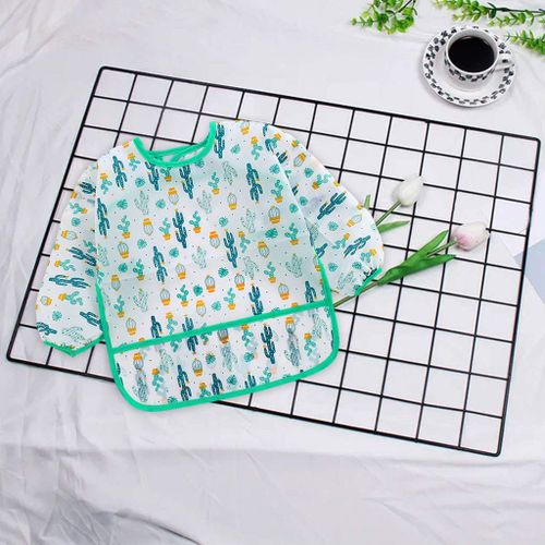 Kids Feeding Bib Wipe Clean Waterproof Lunch Apron For Green Cactus