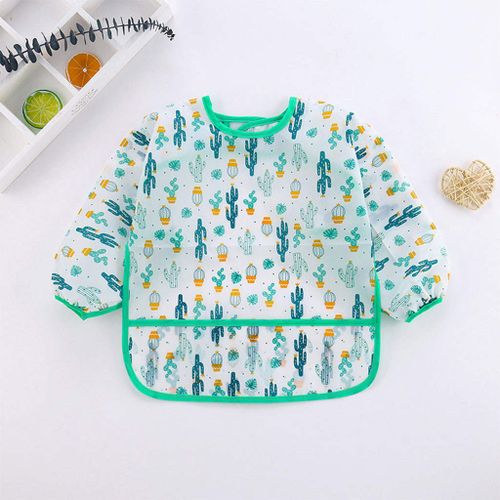Kids Feeding Bib Wipe Clean Waterproof Lunch Apron For Green Cactus