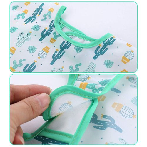 Kids Feeding Bib Wipe Clean Waterproof Lunch Apron For Green Cactus