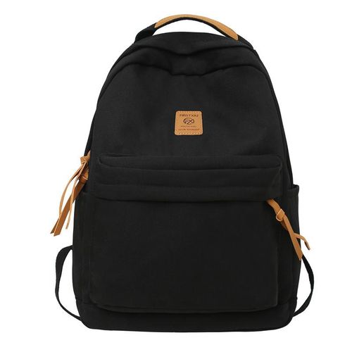 Backpack female Harajuku type Japanese type simple type junior high school and high school college students hit color large capacity canvas schoolbag female black