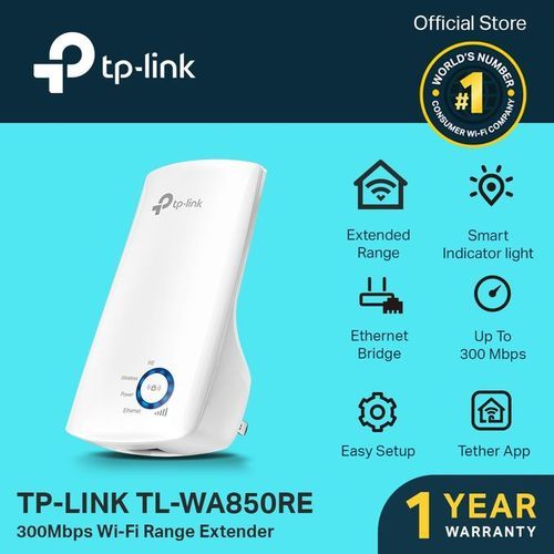 TP-Link TL-WA850RE 300Mbps Wi-Fi Range Extender WiFi Repeater - White