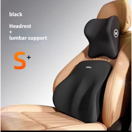 Car Seat Cushion & Headrest Lumbar Support Pillow Breathable Memory Foam With Neck Rest For Back Pain Relief - Car Seat Back - Black